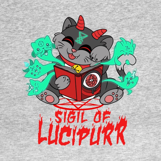 Witchcraft Cute Satanic cat Sigil of Lucipurr Necronomicon by Juandamurai